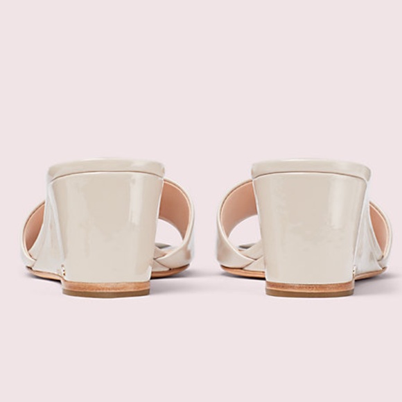 KATE SPADE Willow Wedge Slip-on Sandal Beige Patent Leather Mule Pumps 7 - Picture 6 of 11